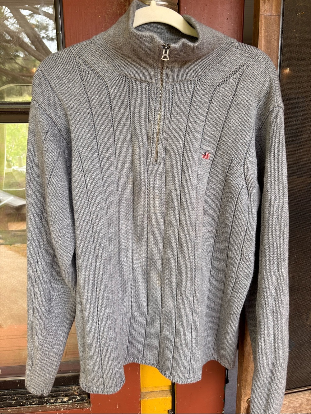 Gray Half-Zip Ribbed Sweater